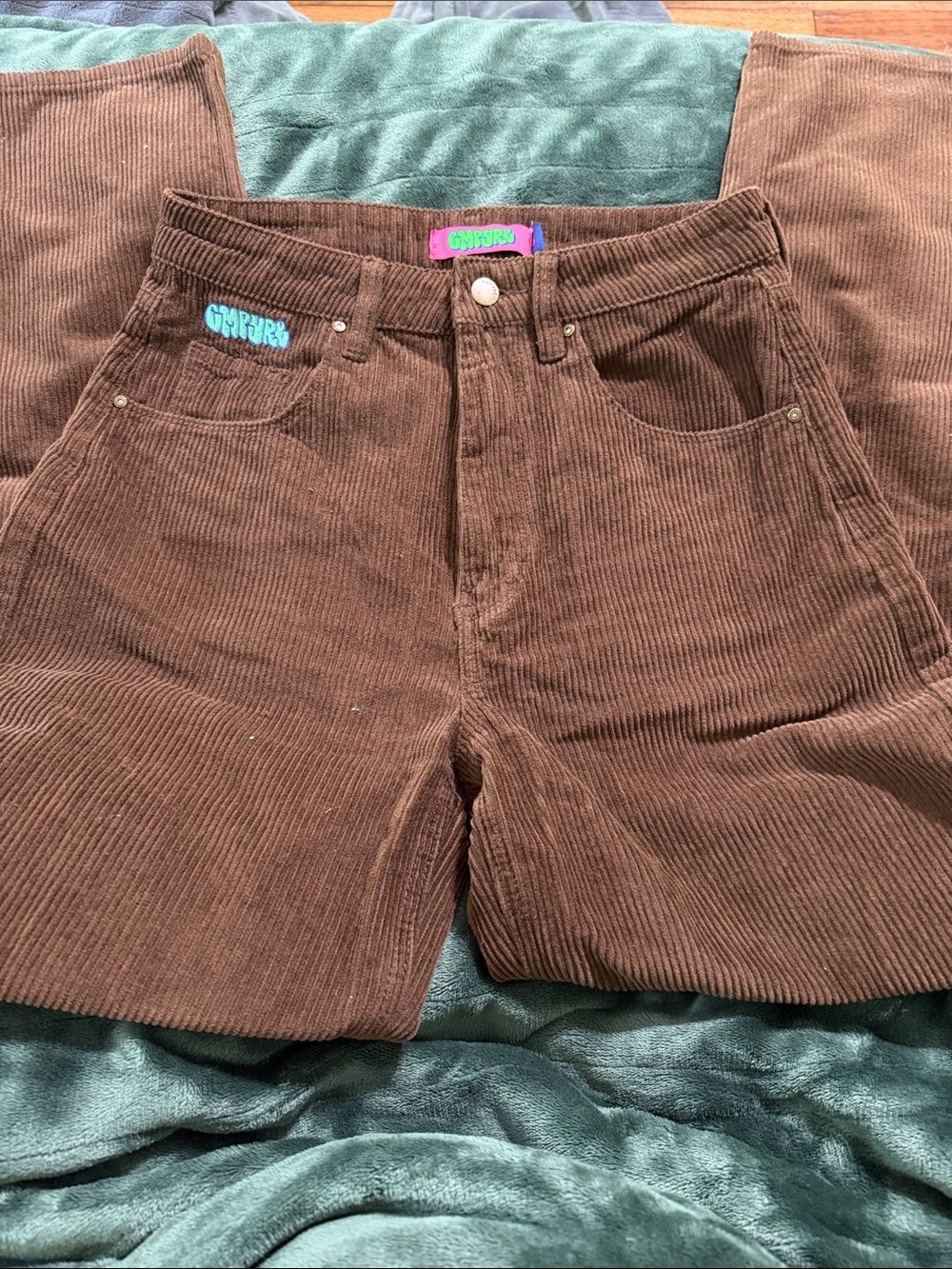 Women’s Brown Corduroy Shorts with Teal Logo Detail